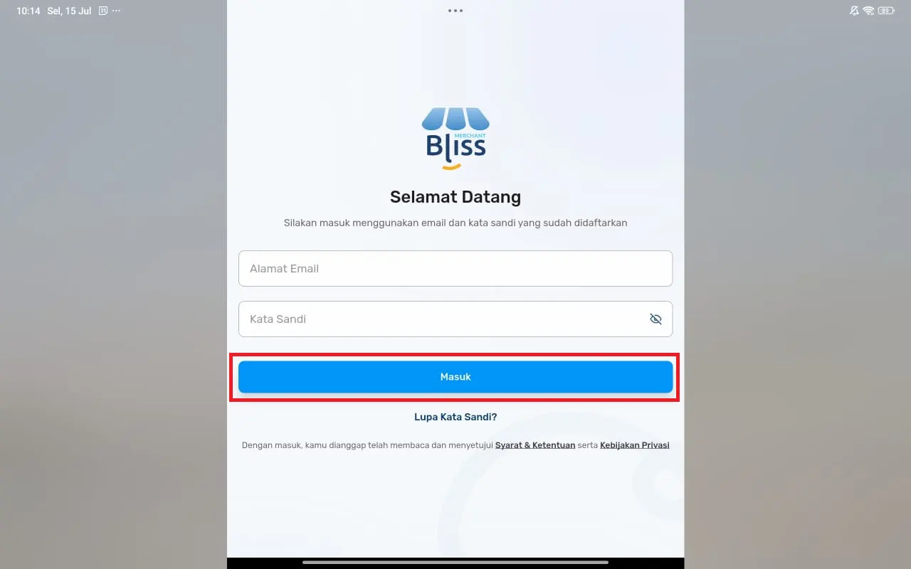 login merchant bliss mobile app